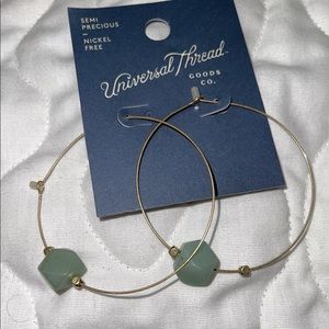 Universal‎ Thread gold hoop earrings with semi precious green stones NWT